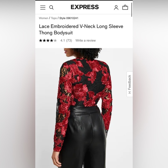 Express Lace Embroidered V-Neck Long Sleeve Thong Bodysuit size M - Picture 2 of 5